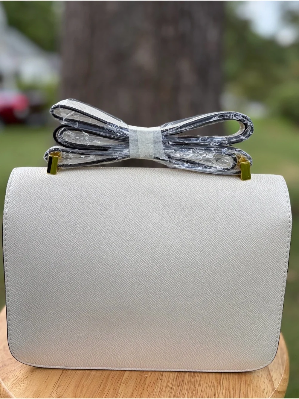 Cream Real Leather Shoulder/Crossbody Bag with Gold Hardware and H closure